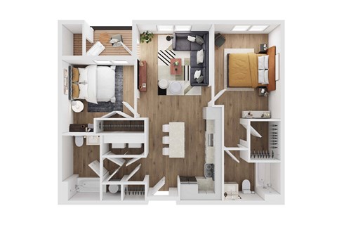 Floor plan for 2 beds, 2 baths, 982 sqft